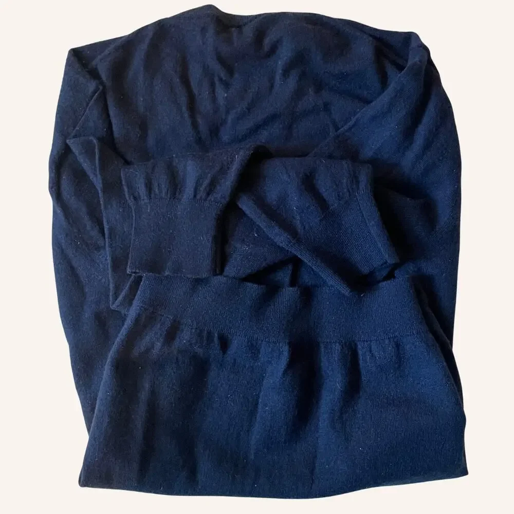 J.CREW sweater large 100% merino wool navy blue v-neck size L